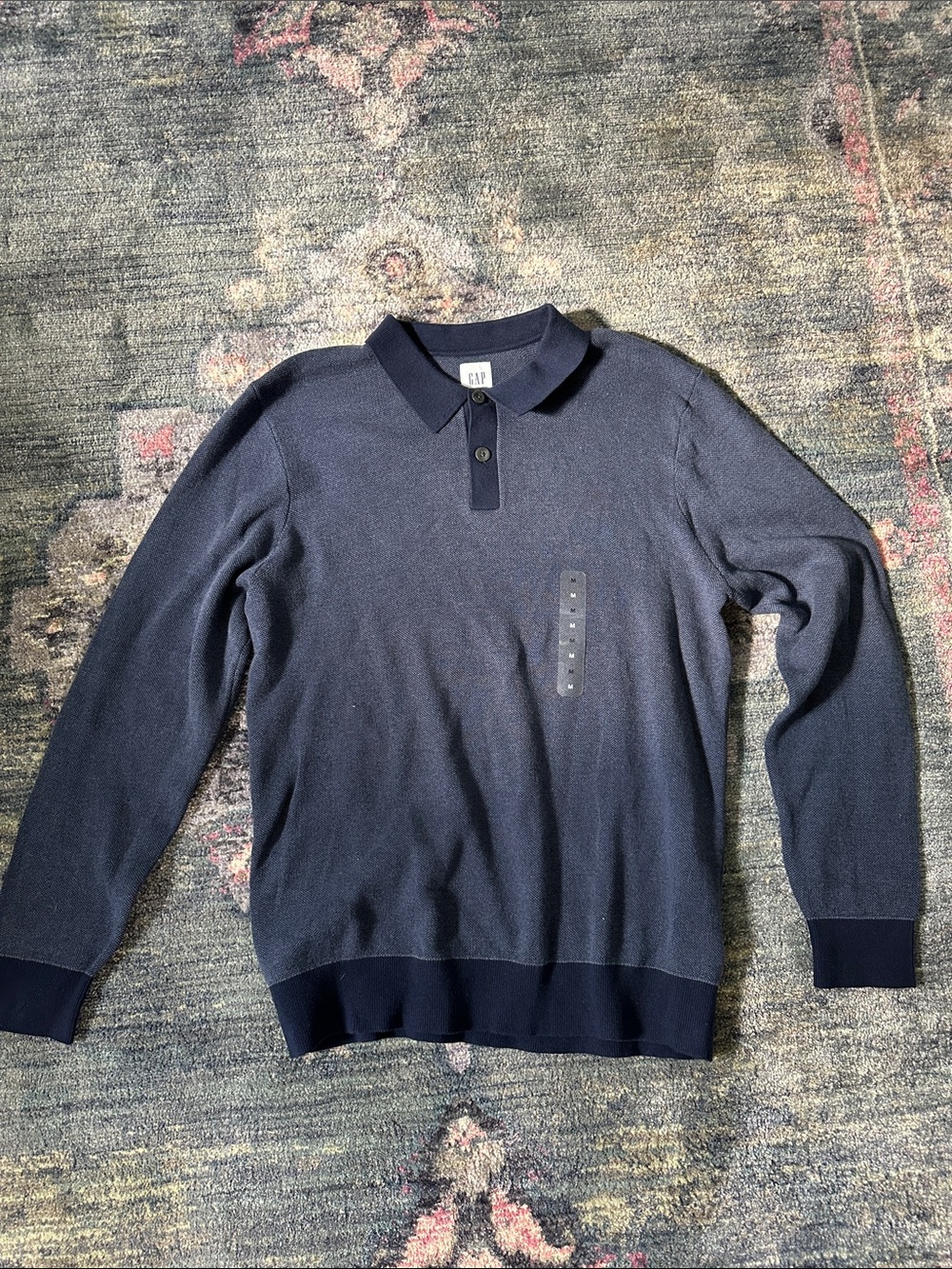 GAP NWT Men's Navy Henley Polo Sweater Long Sleeve Size Medium - So Cozy!